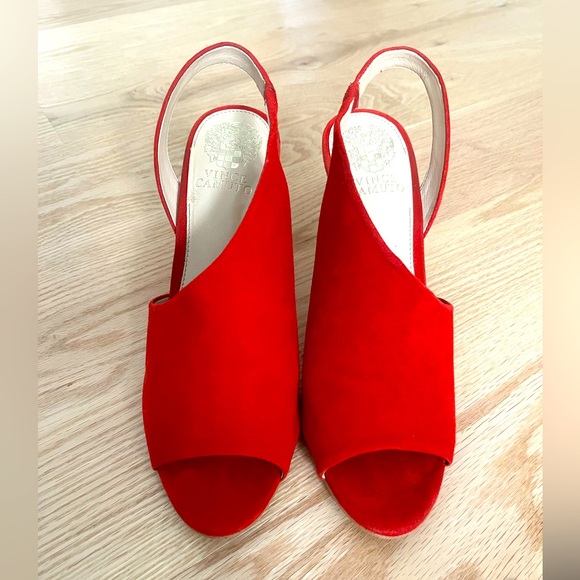 Vince Camuto Shoes - Vince Camuto Red Suede Peep-Toe Slingback Heels